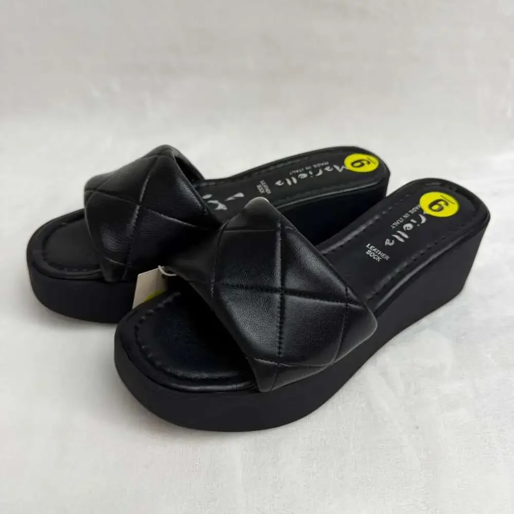 Mariella Women's Wedge Heel Platform Quilted Leather Slide Sandals Black Sz 9
